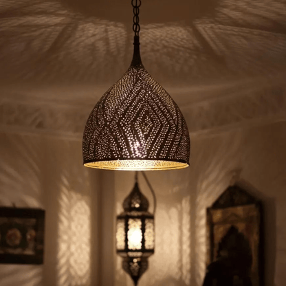 Brass Teardrop Pendant Light – Pierced Moroccan - Style Ceiling Lamp - Brass For Homes - 