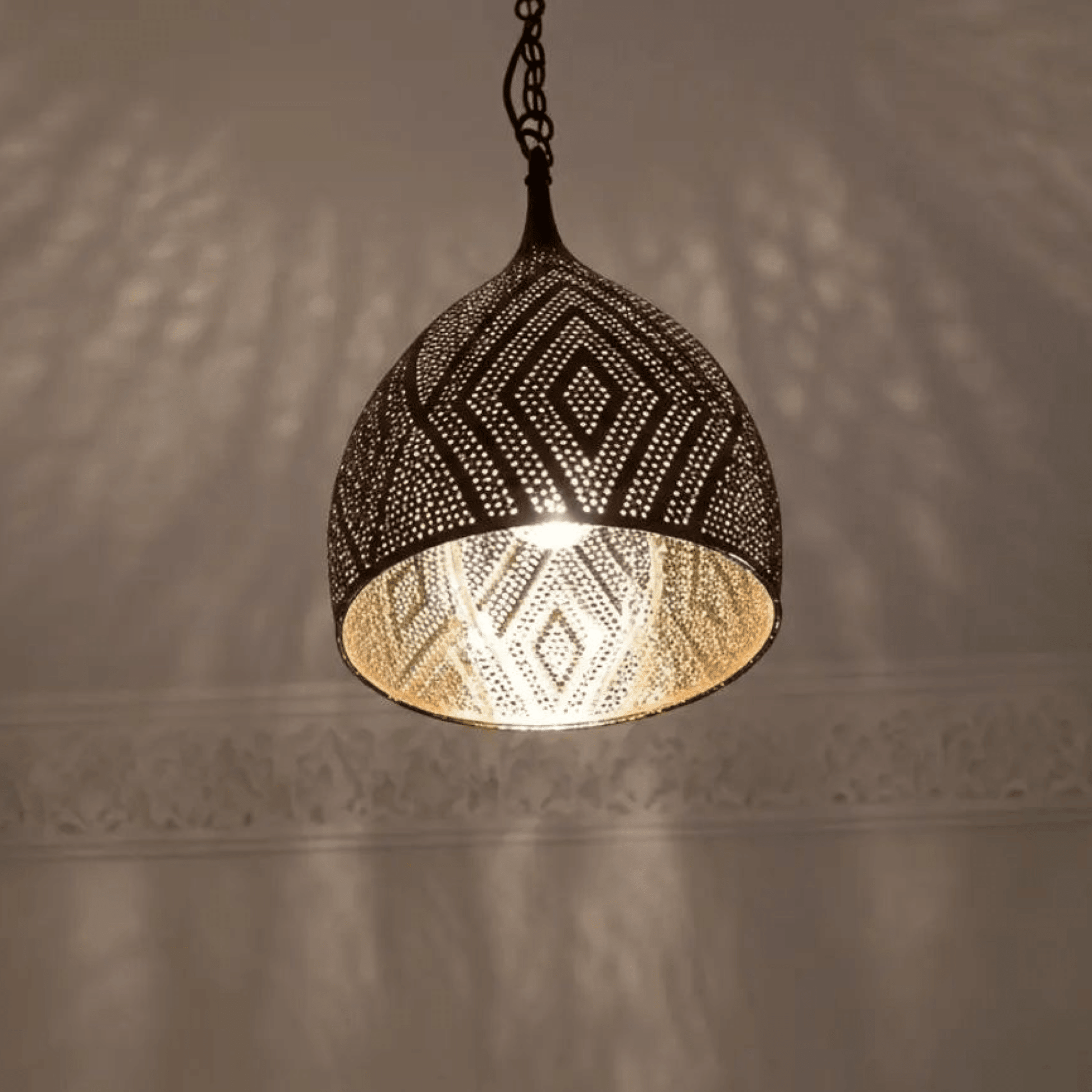 Brass Teardrop Pendant Light – Pierced Moroccan - Style Ceiling Lamp - Brass For Homes - 