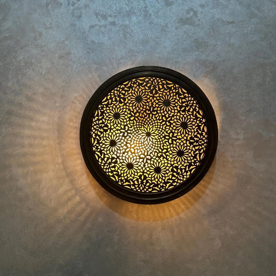 Handcrafted Round Brass Sconce – Engraved Moroccan Wall Light pendant light for kitchen islands, dining rooms, vanities, and warm artisan interiors - view 1