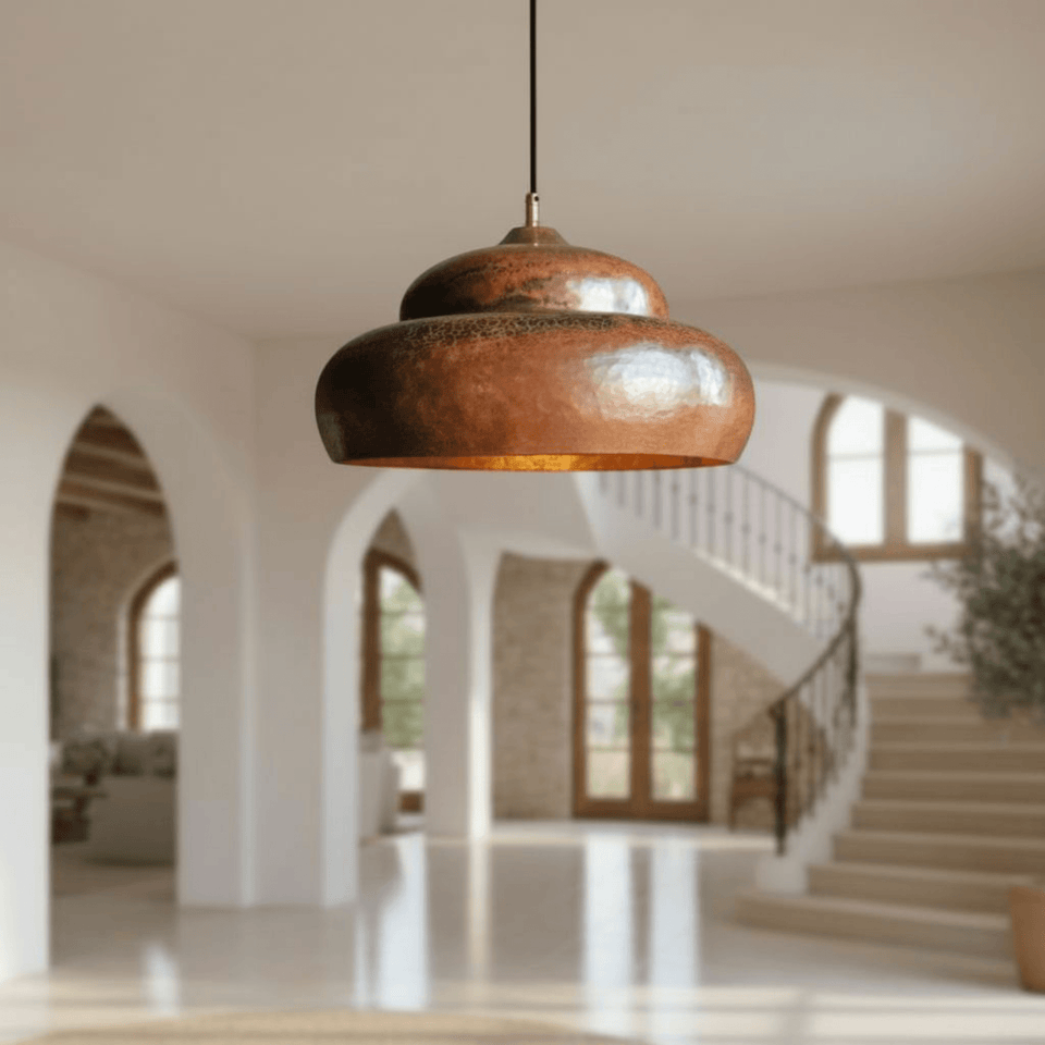 Hammered Solid Copper Pendant – Rustic Dome Ceiling Light for Farmhouse Pendant Lighting product photo