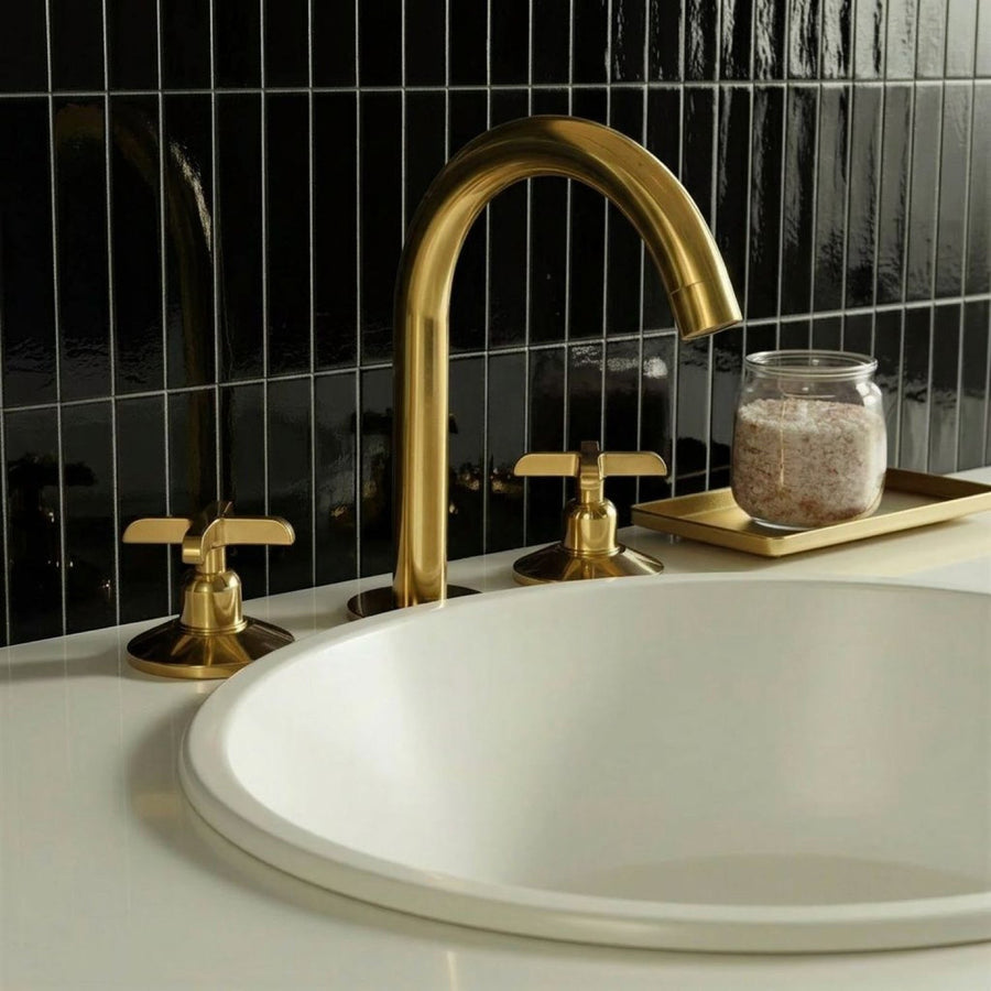 Handcrafted Widespread Brass Bathroom Faucet – Cross Handle Tap bathroom faucet for bathroom vanities, powder rooms, basin sinks, and vintage-inspired wash spaces - view 1