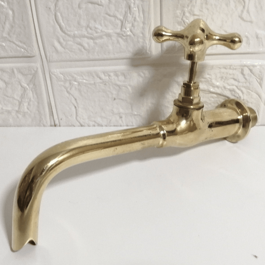 Handmade Brass Wall-Mount Faucet wall mount faucet for wall-mounted sink layouts, bathrooms, kitchens, and compact wash spaces - view 1