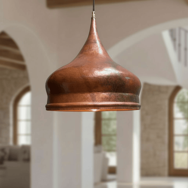 Hammered Copper Onion Dome Pendant – Rustic Ceiling Fixture for Kitchens - Brass For Homes - 