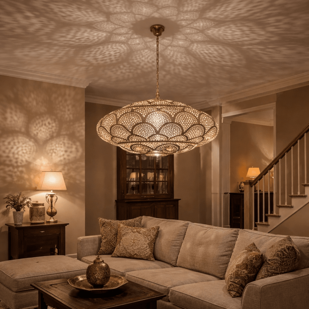 Moroccan Brass Bathroom Pendant Light – Handmade Ceiling Fixture - Brass For Homes - 