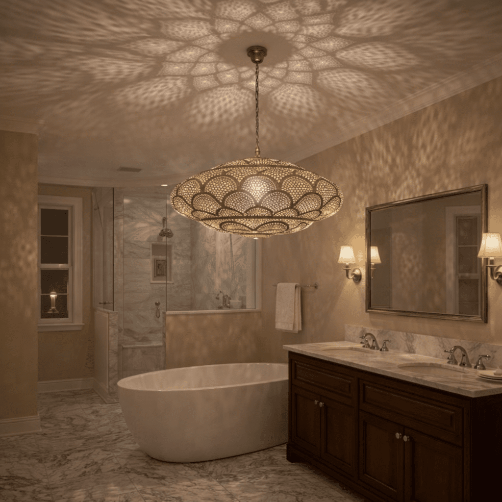 Moroccan Brass Bathroom Pendant Light – Handmade Ceiling Fixture - Brass For Homes - 