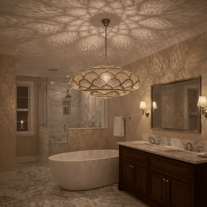 Moroccan Brass Bathroom Pendant Light – Handmade Ceiling Fixture - Brass For Homes - 