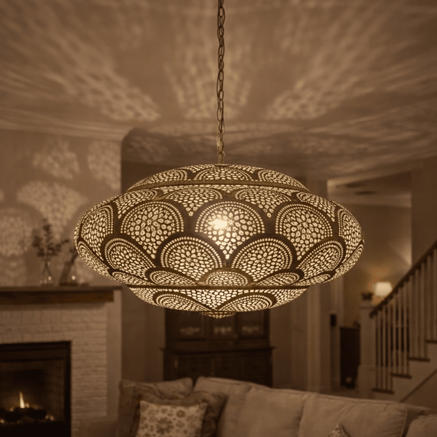 Moroccan brass bathroom pendant light with hammered finish – Brass For Homes