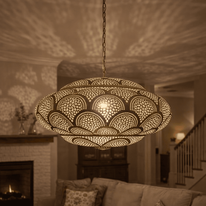 Moroccan Brass Bathroom Pendant Light – Handmade Ceiling Fixture - Brass For Homes - 