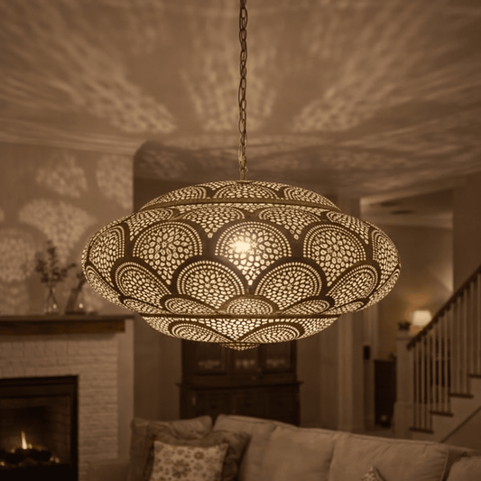 Moroccan Brass Bathroom Pendant Light – Handmade Ceiling Fixture - Brass For Homes - 