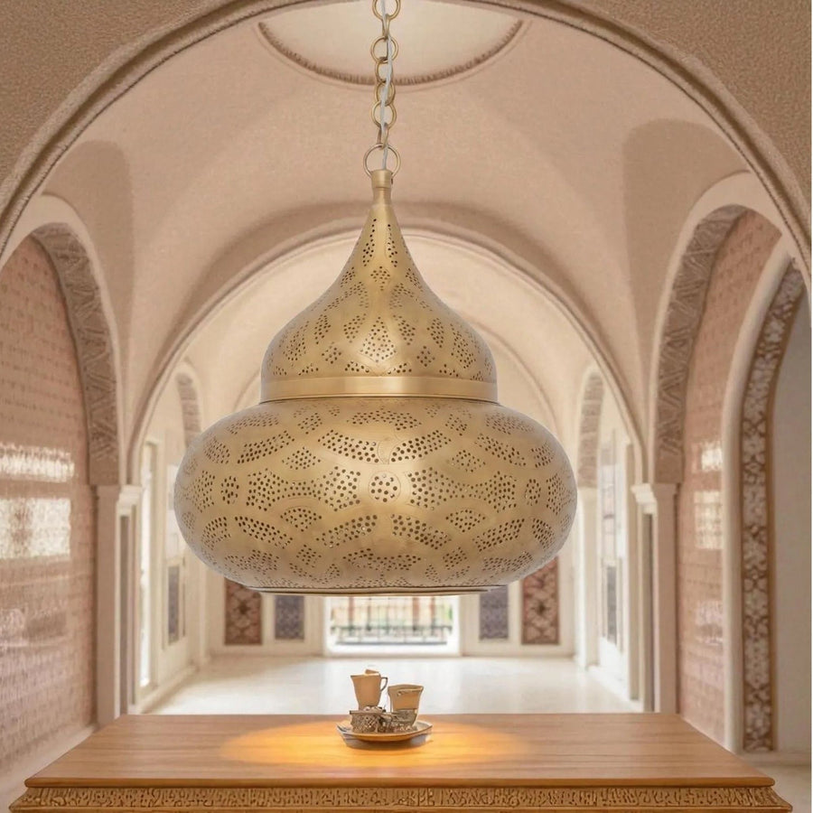 Moroccan Brass Pendant Light – Handcrafted Engraved Ceiling Lamp pendant light for kitchen islands, dining rooms, vanities, and warm artisan interiors - view 1
