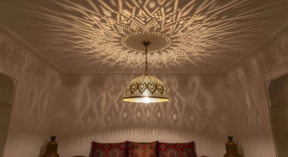 Moroccan Brass Pendant Light – Handmade Geometric Openwork Lamp - Brass For Homes - 