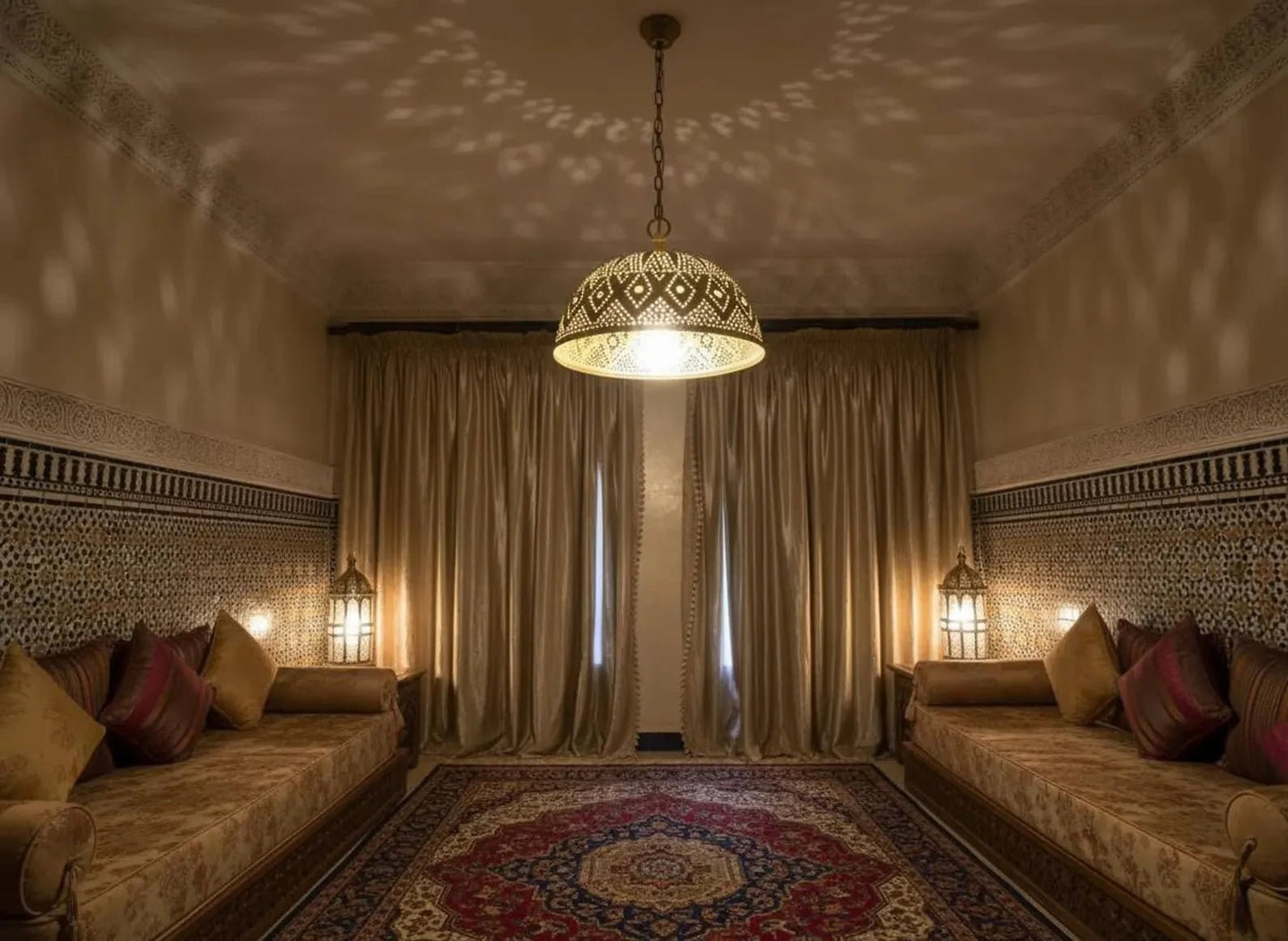 Moroccan Brass Pendant Light – Handmade Geometric Openwork Lamp - Brass For Homes - 