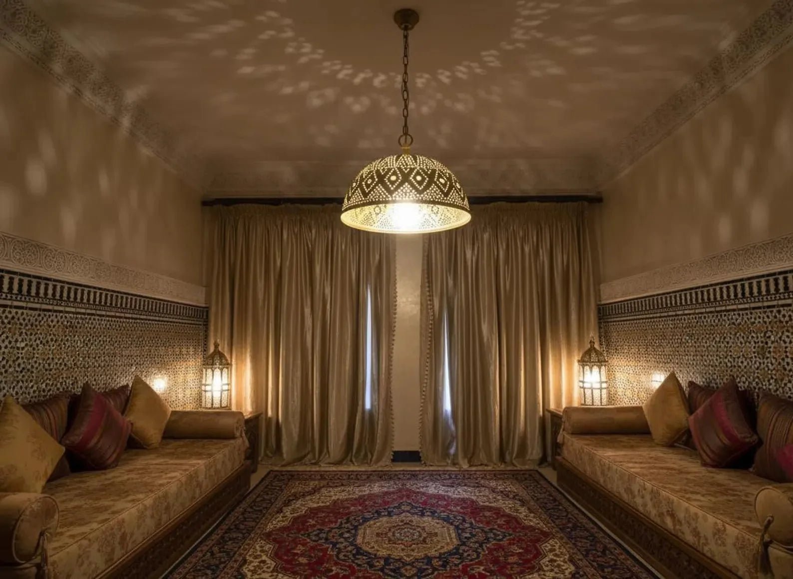 Moroccan Brass Pendant Light – Handmade Geometric Openwork Lamp - Brass For Homes - 