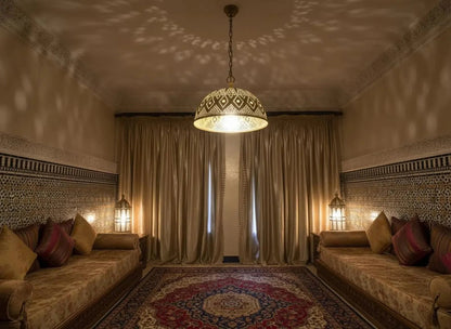 Moroccan Brass Pendant Light – Handmade Geometric Openwork Lamp - Brass For Homes - 