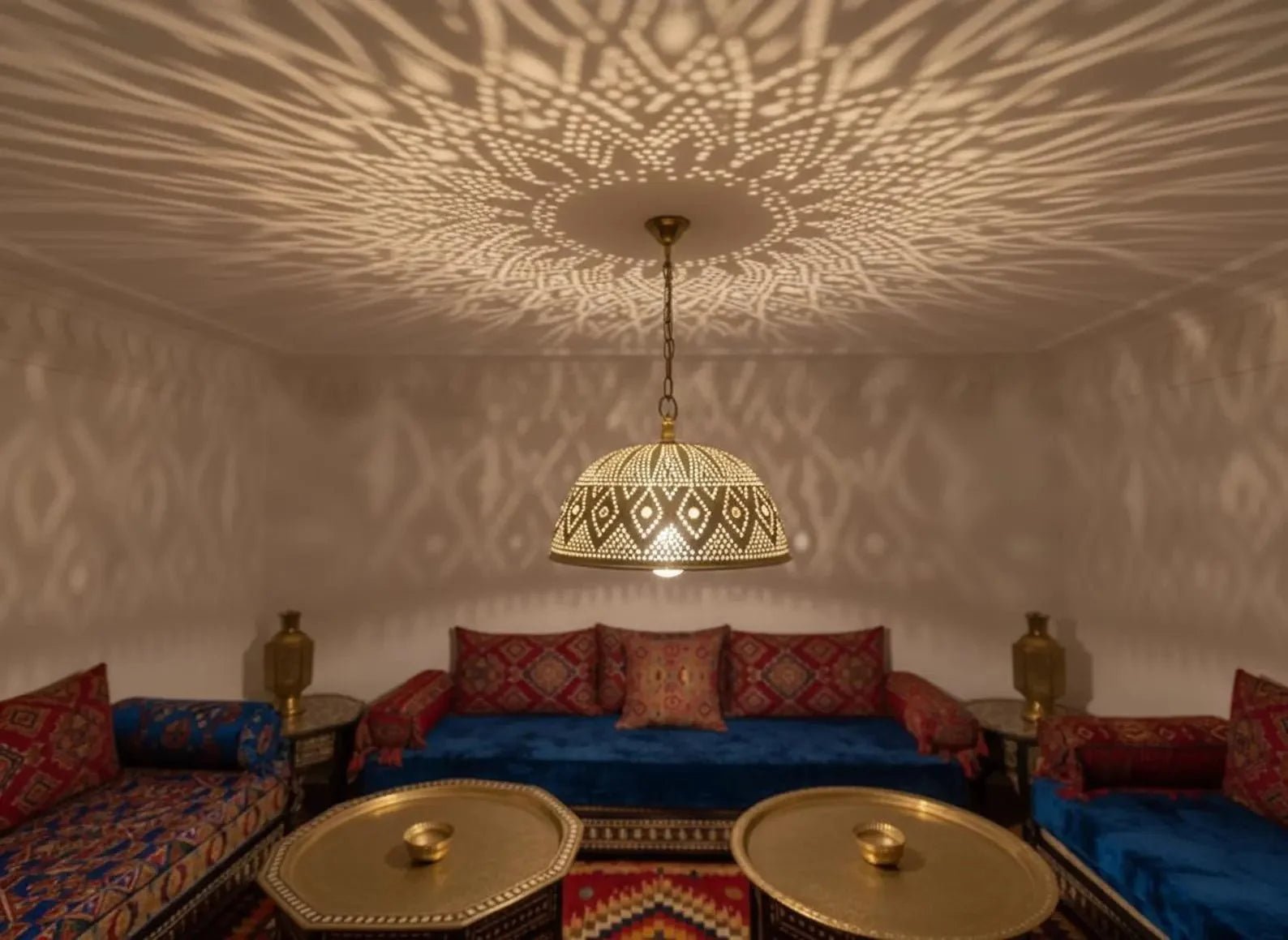 Moroccan Brass Pendant Light – Handmade Geometric Openwork Lamp - Brass For Homes - 