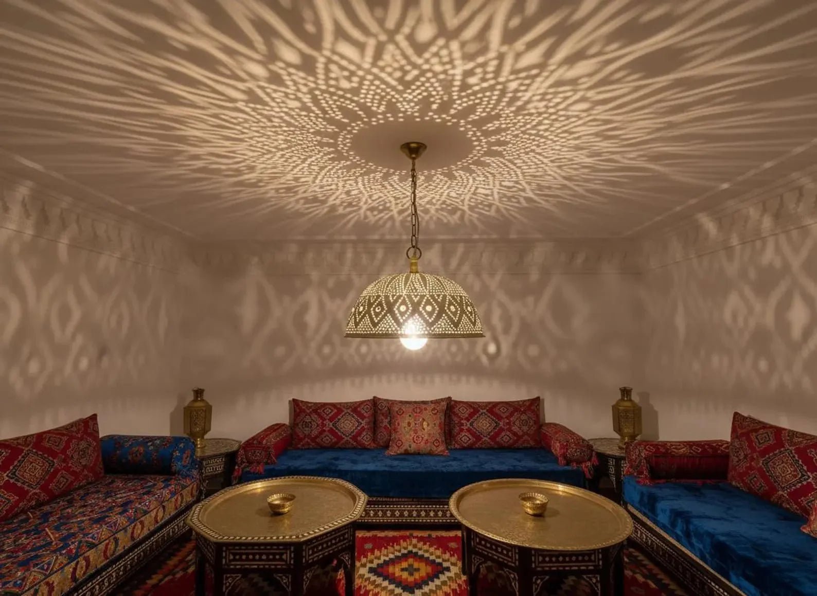 Moroccan Brass Pendant Light – Handmade Geometric Openwork Lamp - Brass For Homes - 