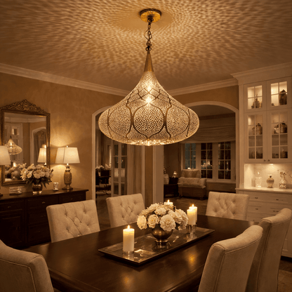 Moroccan Brass Pendant Light: Handmade Openwork Lamp - Brass For Homes - 