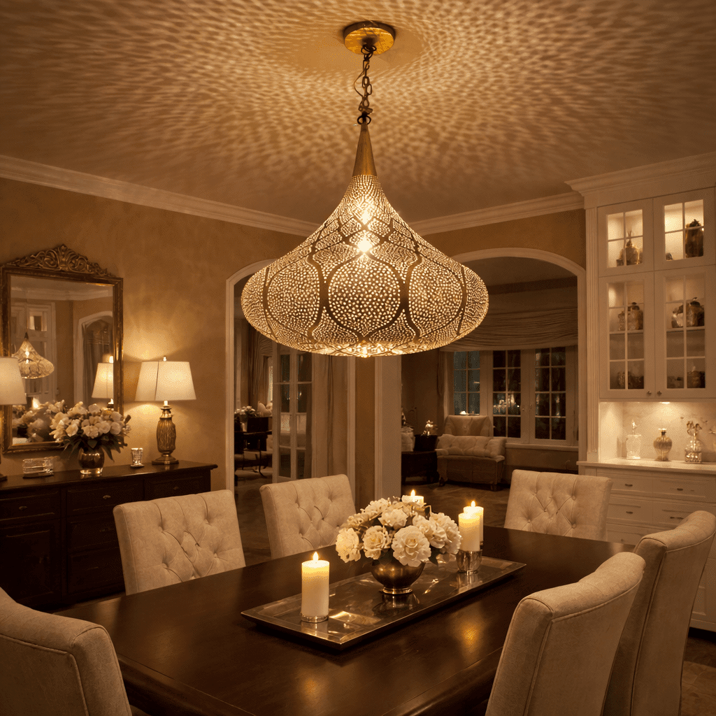 Moroccan Brass Pendant Light: Handmade Openwork Lamp - Brass For Homes - 