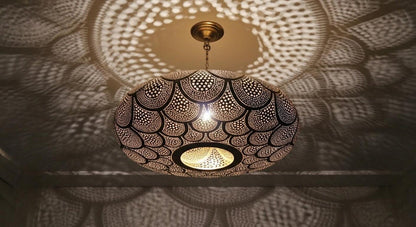 Moroccan Brass Pendant Light – Handmade Scalloped Openwork Ceiling Lamp - Brass For Homes - 