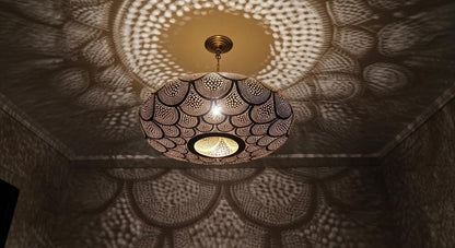 Moroccan Brass Pendant Light – Handmade Scalloped Openwork Ceiling Lamp - Brass For Homes - 