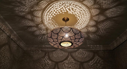 Moroccan Brass Pendant Light – Handmade Scalloped Openwork Ceiling Lamp - Brass For Homes - 