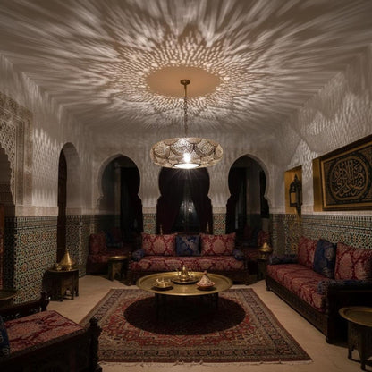 Moroccan Brass Pendant Light – Handmade Scalloped Openwork Ceiling Lamp - Brass For Homes - 