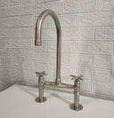 Solid Brass Bridge Faucet Nickel Matte Finish kitchen faucet for kitchen sinks, prep sinks, bridge faucet layouts, and farmhouse kitchens - view 1