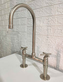 Solid Brass Bridge Faucet Nickel Matte Finish kitchen faucet for kitchen sinks, prep sinks, bridge faucet layouts, and farmhouse kitchens - view 2