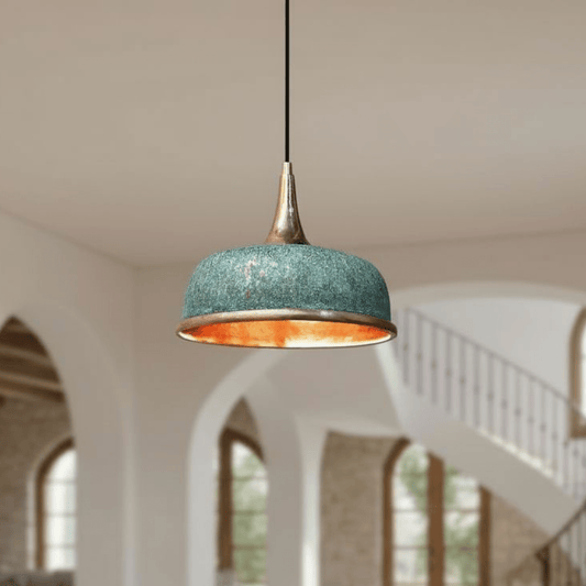 Green Patina Copper Dome Pendant – Oxidized Ceiling Light for Farmhouse - Brass For Homes - 