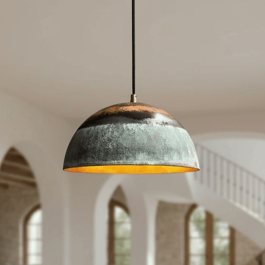 Green Patina Copper Dome Pendant – Oxidized Ceiling Light for Farmhouse - Brass For Homes - 