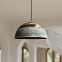 Deep Verdigris Copper Dome Pendant – Farmhouse Ceiling Fixture – Brass For Homes