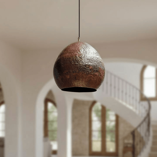 Rustic Hammered Copper Pendant – Dome Ceiling Light for Kitchen Spaces - Brass For Homes - 