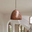 Hammered Rustic Copper Pendant – Dome Ceiling Light for Farmhouse Kitchens - Brass For Homes - 