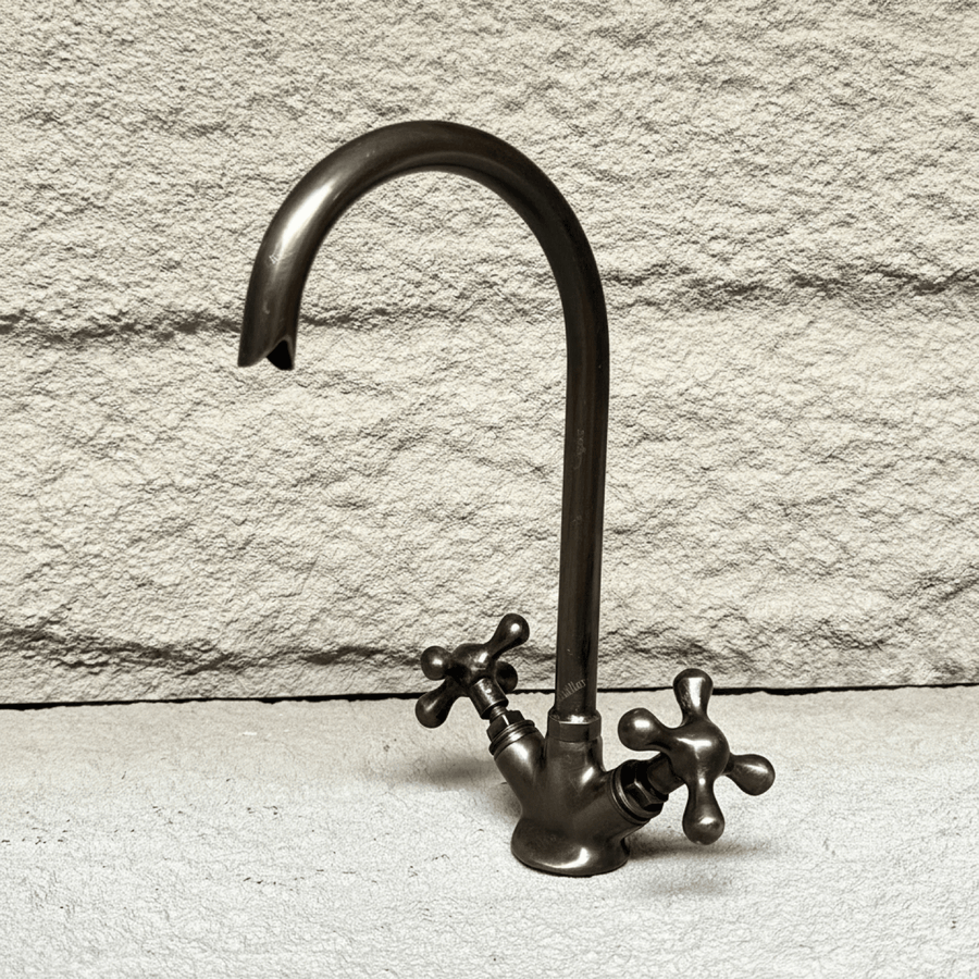 Solid Brass Aged Bronze Gooseneck Bathroom Faucet bathroom faucet for bathroom vanities, powder rooms, basin sinks, and vintage-inspired wash spaces - view 1