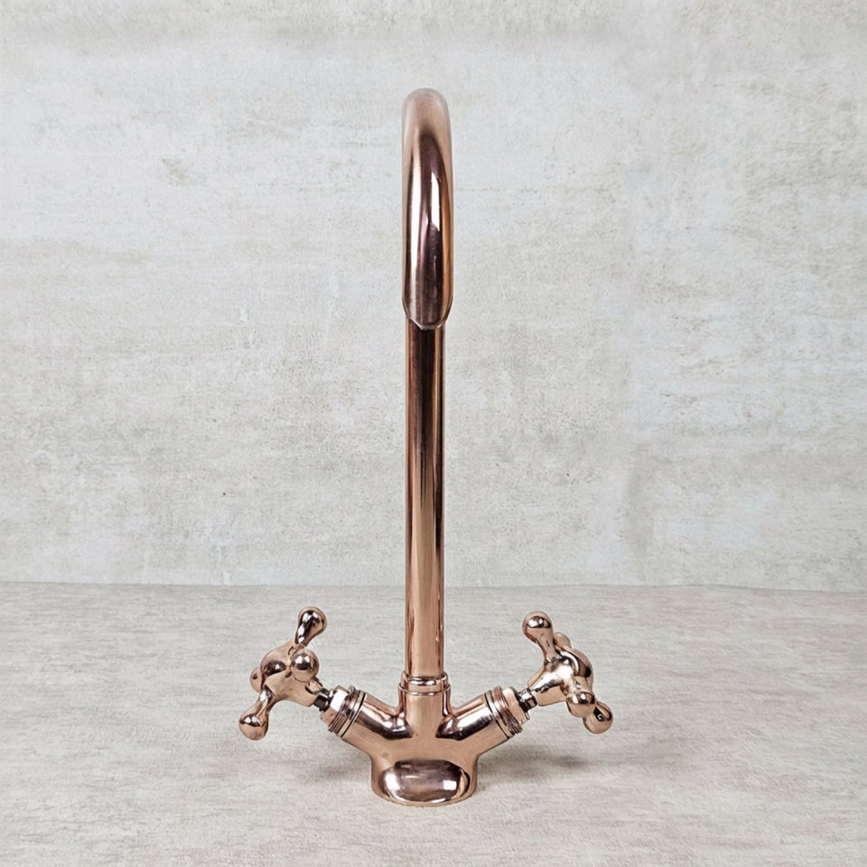 Solid Brass Copper Gooseneck Vessel Sink Bathroom Faucet bathroom faucet for bathroom vanities, powder rooms, basin sinks, and vintage-inspired wash spaces - view 1