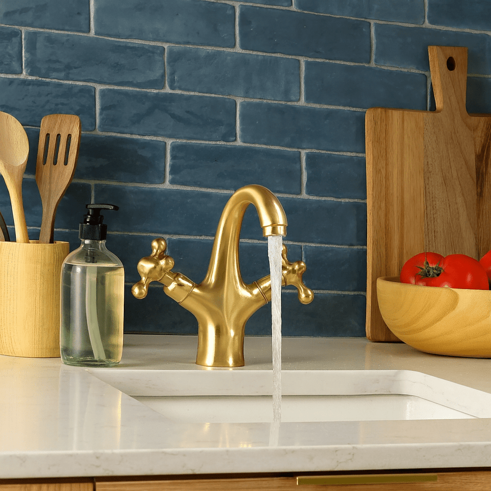 Solid Brass Single-Hole Bathroom Faucet – Classic Cross Handles bathroom faucet for bathroom vanities, powder rooms, basin sinks, and vintage-inspired wash spaces - view 1