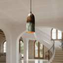 Tall solid copper cylinder pendant with hand-applied verdigris green patina — Brass For Homes