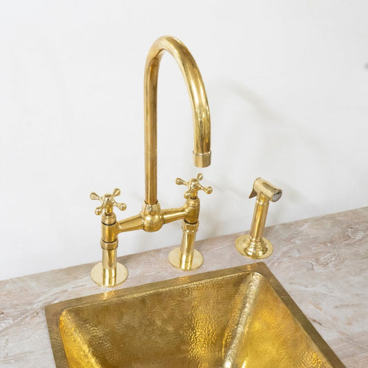 The Brass Bridge Kitchen Faucet With Sprayer - Brass For Homes - kitchen - faucets
