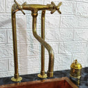 Antique Brass Kitchen Faucet With Long Legs kitchen faucet for kitchen sinks, prep sinks, bridge faucet layouts, and farmhouse kitchens - view 1