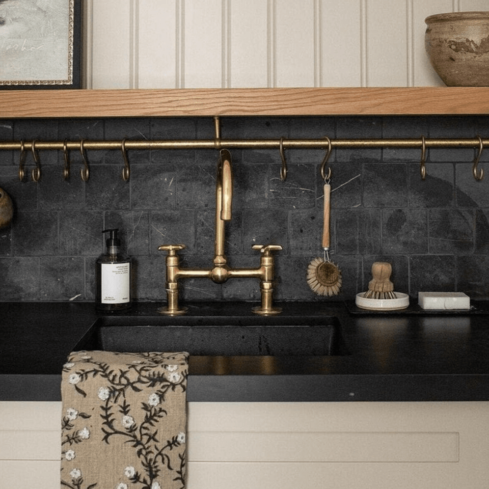 Unlacquered Brass Ball Center Kitchen Faucet kitchen faucet for kitchen sinks, prep sinks, bridge faucet layouts, and farmhouse kitchens - view 1