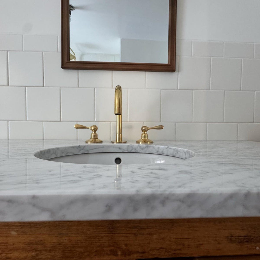 Unlacquered Brass Deck Mounted Faucet sink for kitchens, bars, powder rooms, vanities, and statement wash areas - view 1
