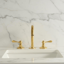 Unlacquered Brass Bathroom Faucet: Widespread 3-Hole Sink Fixture bathroom faucet for bathroom vanities, powder rooms, basin sinks, and vintage-inspired wash spaces - view 3