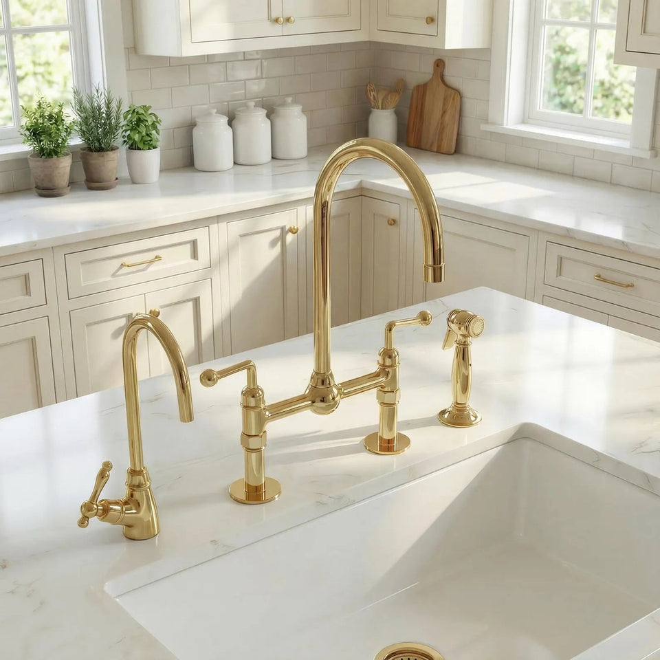 Unlacquered Brass Bridge Kitchen Faucet Kitchen Faucets product photo