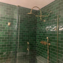 Unlacquered Brass Curved Shower System shower system for primary bathrooms, guest bathrooms, walk-in showers, and classic bath renovations - view 1