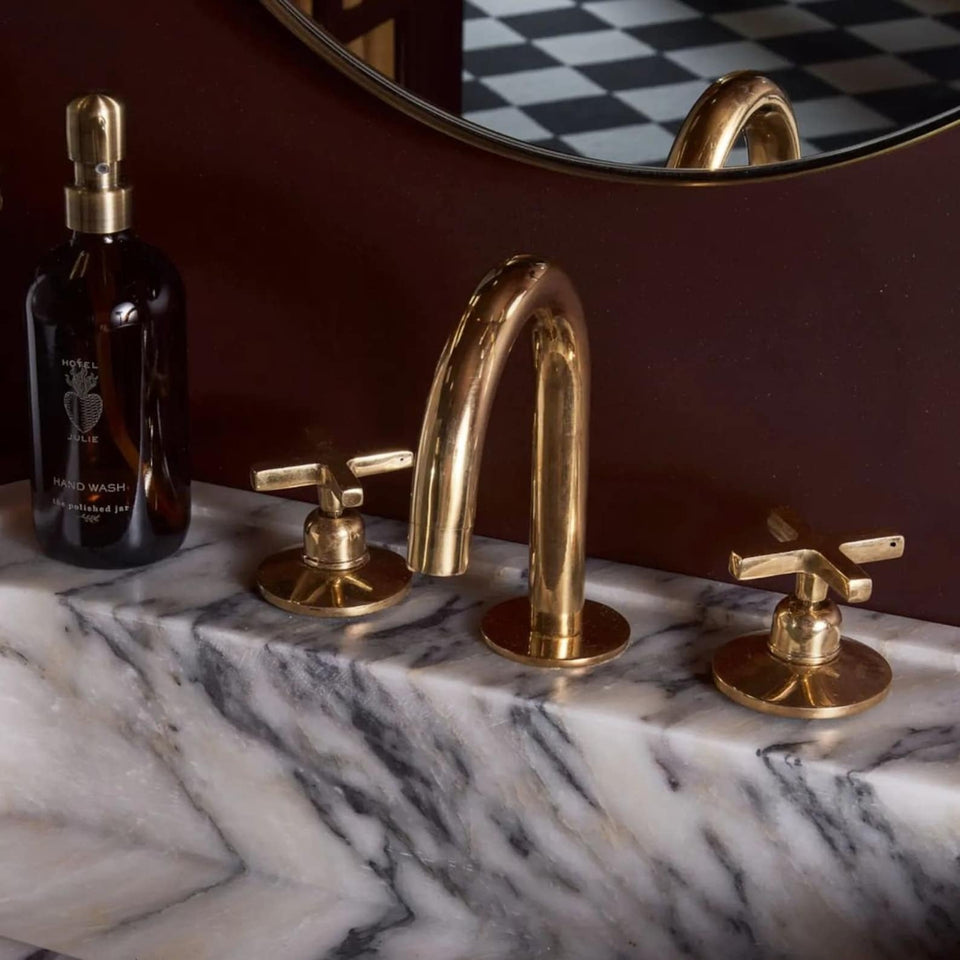 Unlacquered Brass Deck Mounted Faucet Bathroom Faucets product photo