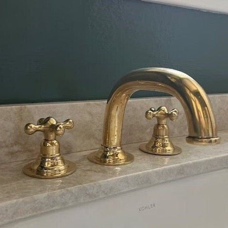Unlacquered Brass Deck Mounted Sink Faucet Bathroom Faucets product photo