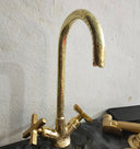 Unlacquered Brass Engraved Gooseneck Faucet Kitchen Faucets detail view 2