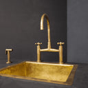 Unlacquered Brass Kitchen Bridge Faucet With Sprayer & Cross Handles - Brass For Homes - kitchen - faucets