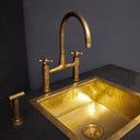 Unlacquered Brass Kitchen Bridge Faucet With Sprayer & Cross Handles - Brass For Homes - kitchen - faucets