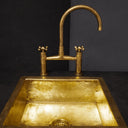 Unlacquered Brass Kitchen Bridge Faucet With Sprayer & Cross Handles - Brass For Homes - kitchen - faucets